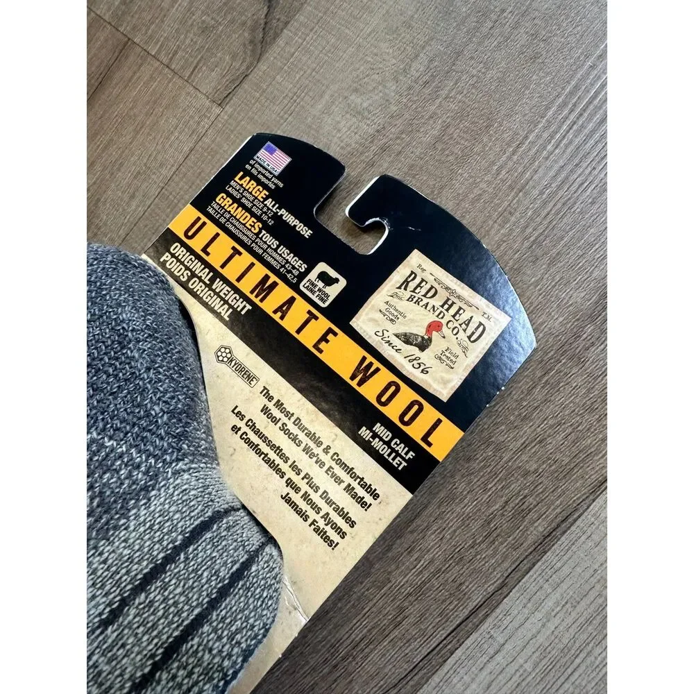 NWT RedHead Ultimate Merino Wool Heavyweight Gray Socks for Men Large